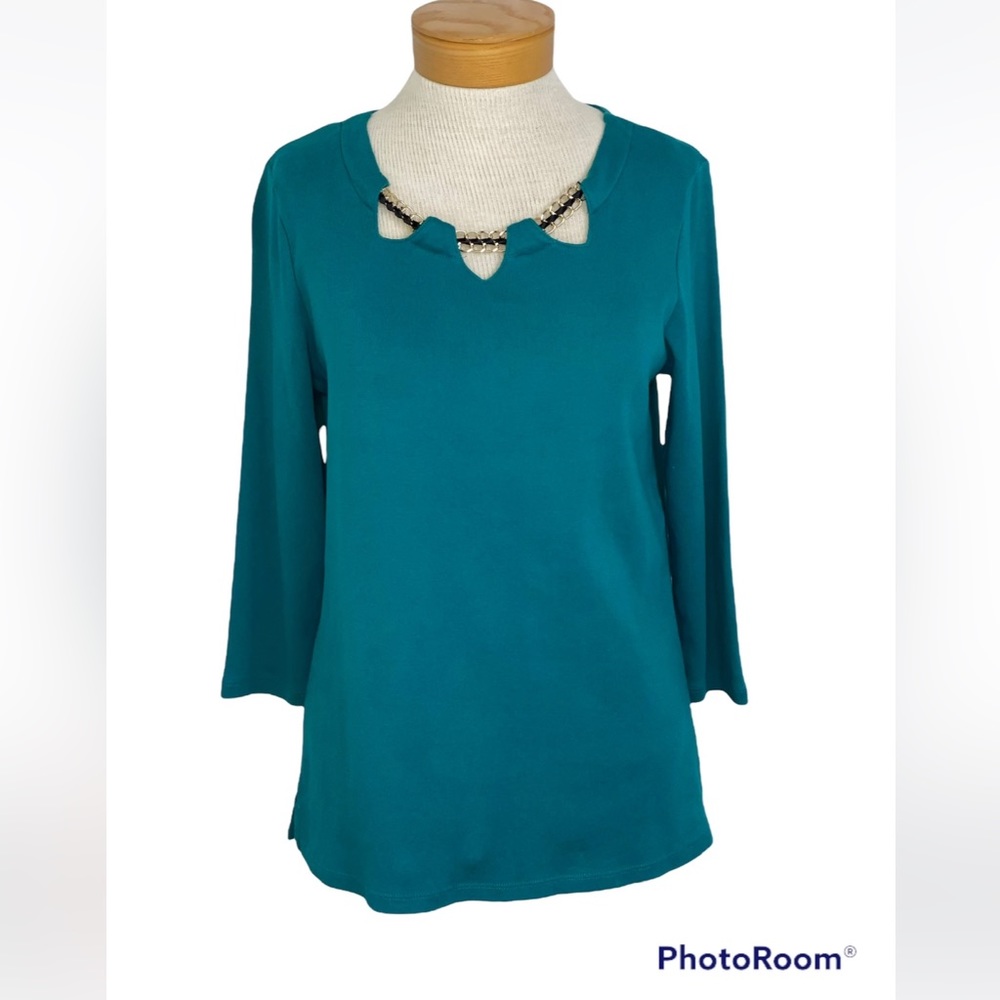 Rafaella Green Chain Detail Neck Long Sleeve Med.